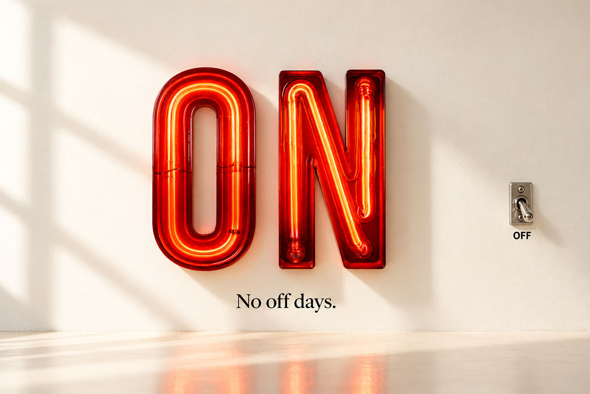 Urban Neon Font ON by a light switch ON in the Urban Neon Font on a sunny white wall next to a light switch