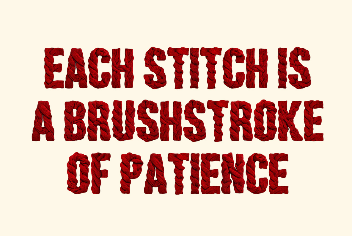 Twisted, Braided, Knitted Red Woolen Font