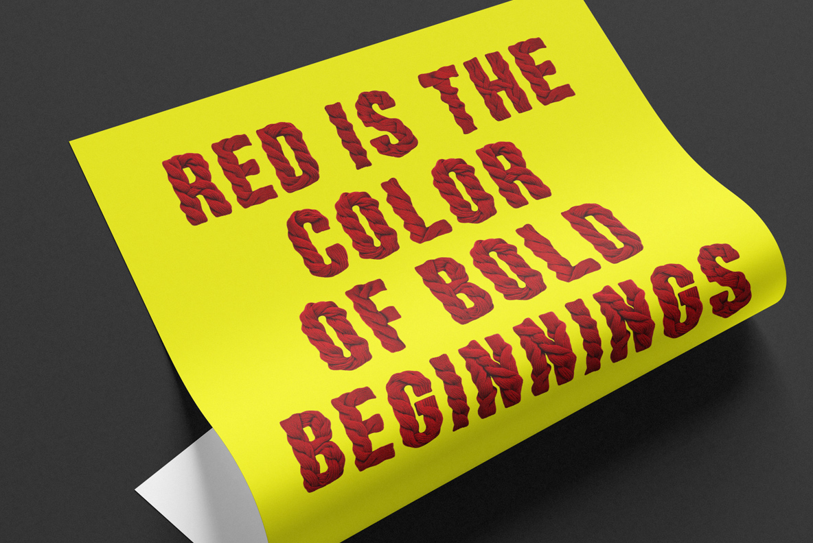 Twisted, Braided, Knitted Red Woolen Font