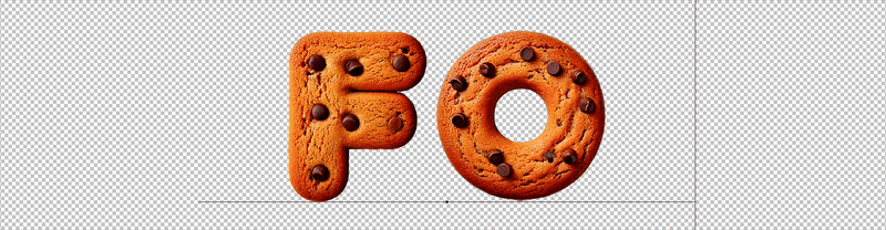 Alphabet shaped like a chocolate chip cookie, golden-brown with realistic cracks and melty chips. Soft, puffy, and playful—perfect for food-themed designs or sweet branding