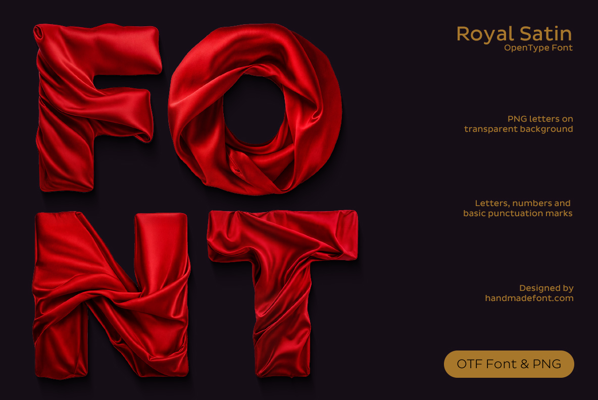 Alphabet made of red satin fabric. Premium glossy elegant draped fabric typography.