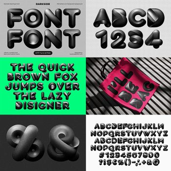 A sleek, modern alphabet made of dark, ribbon-like folds with dotted gradients and soft sheen.