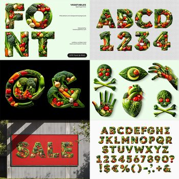 The alphabet made from various vegetables. Fresh, healthy, and eco-friendly food.