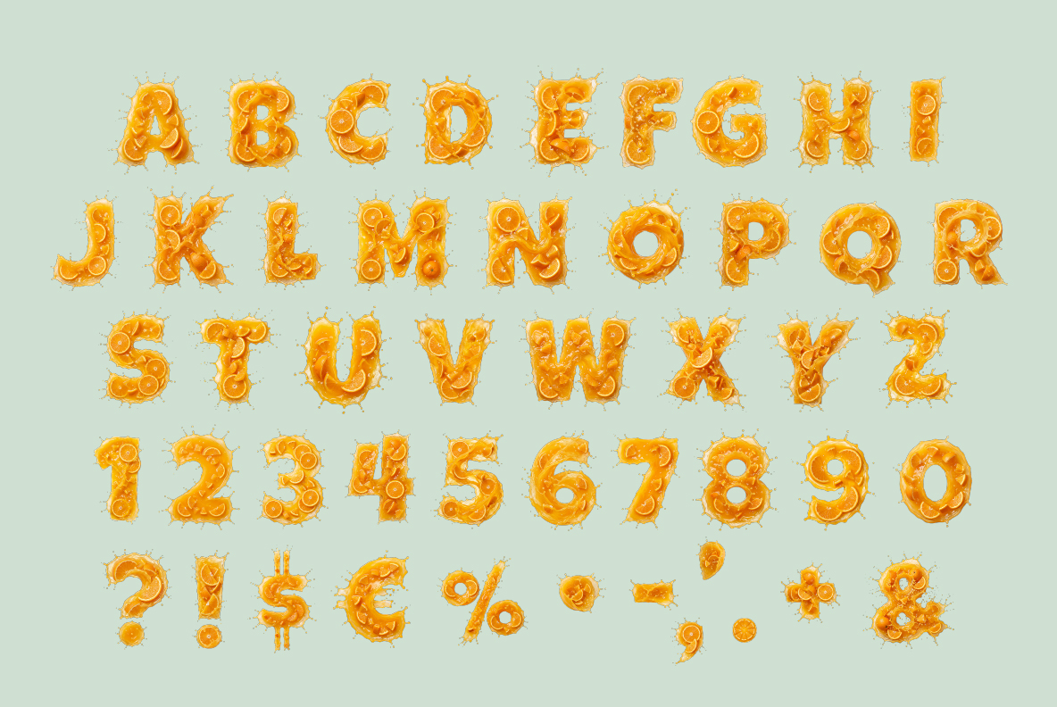 Orange Burst Font Orange Juice Alphabet