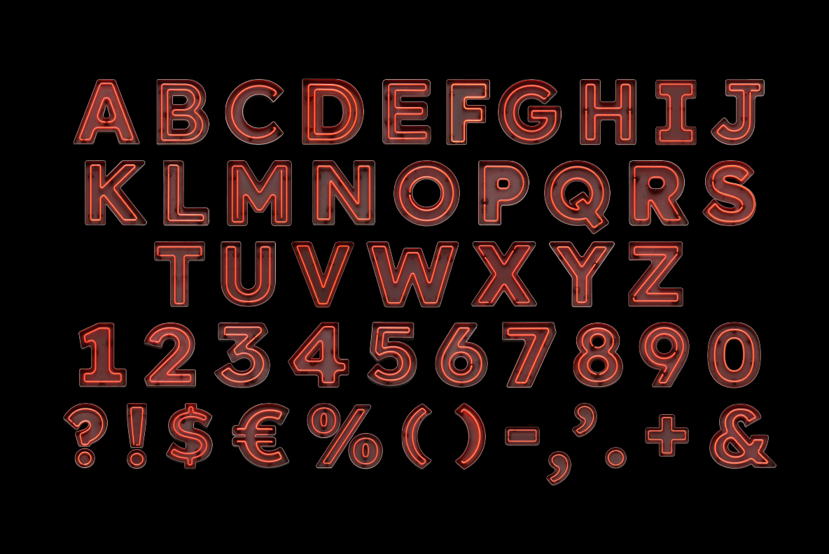 Neon Light Font Retro Red Neon Signs Alphabet