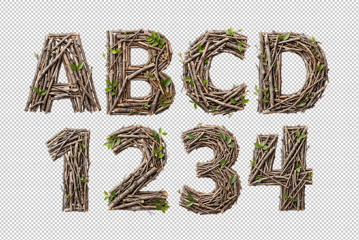 Twigwood Font An alphabet made from twigs