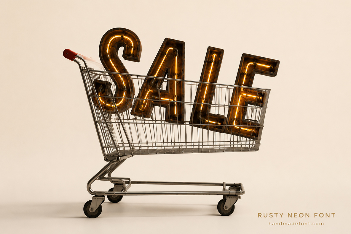 Rusty Neon Font Rusty neon font spelling SALE with orange glowing tube