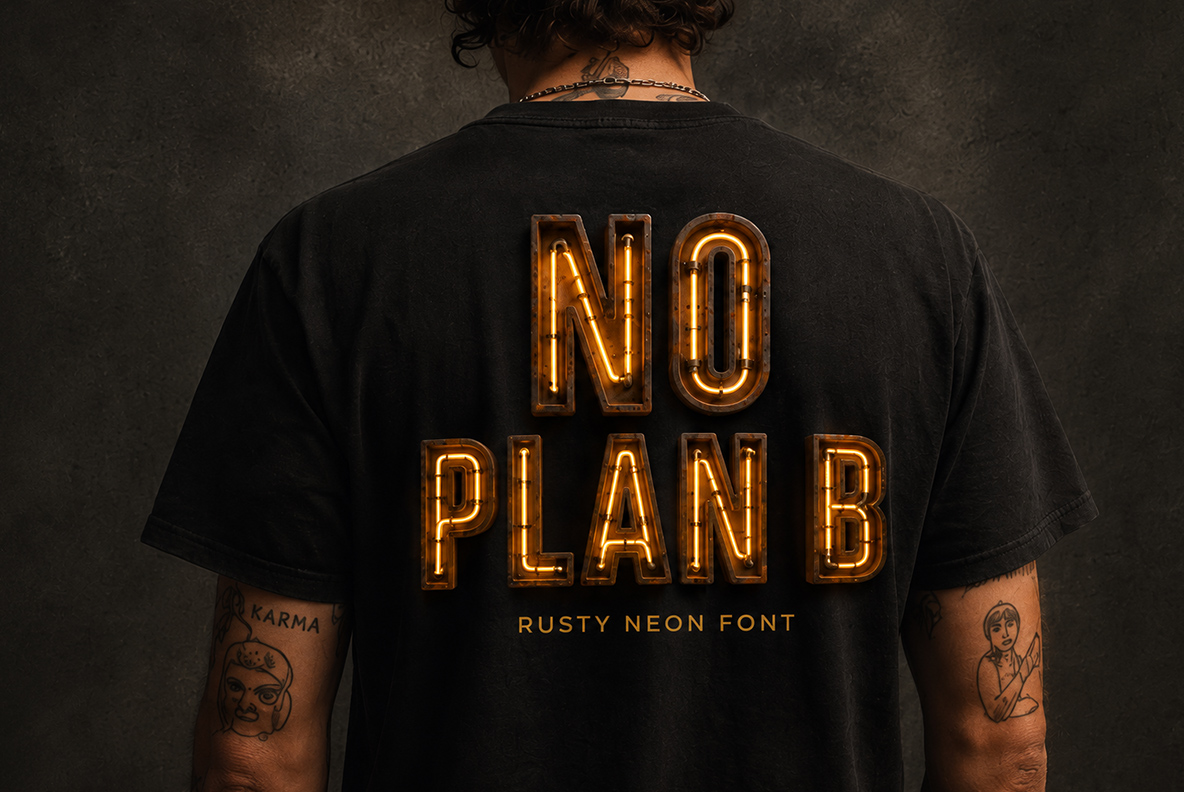Rusty Neon Font Rusty neon alphabet with orange glowing tube
