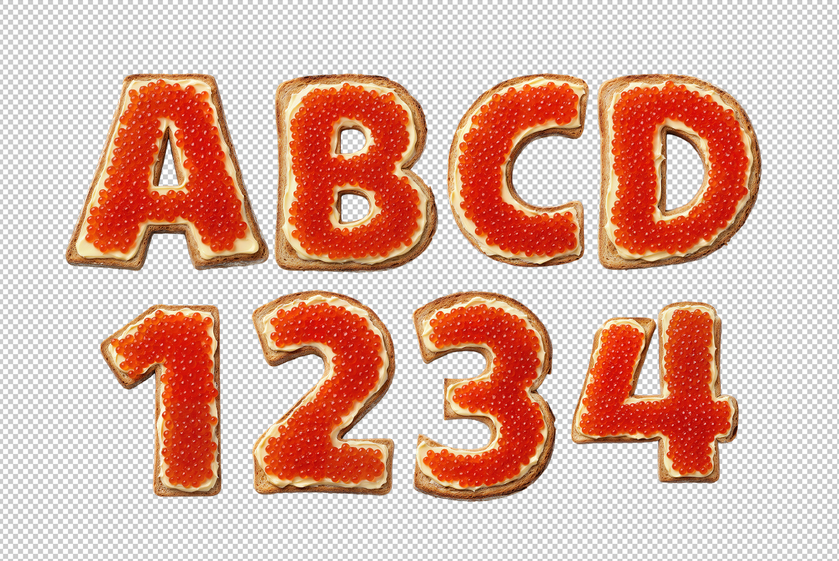 T0195 00 Premium Caviar Font red caviar alphabet on toast