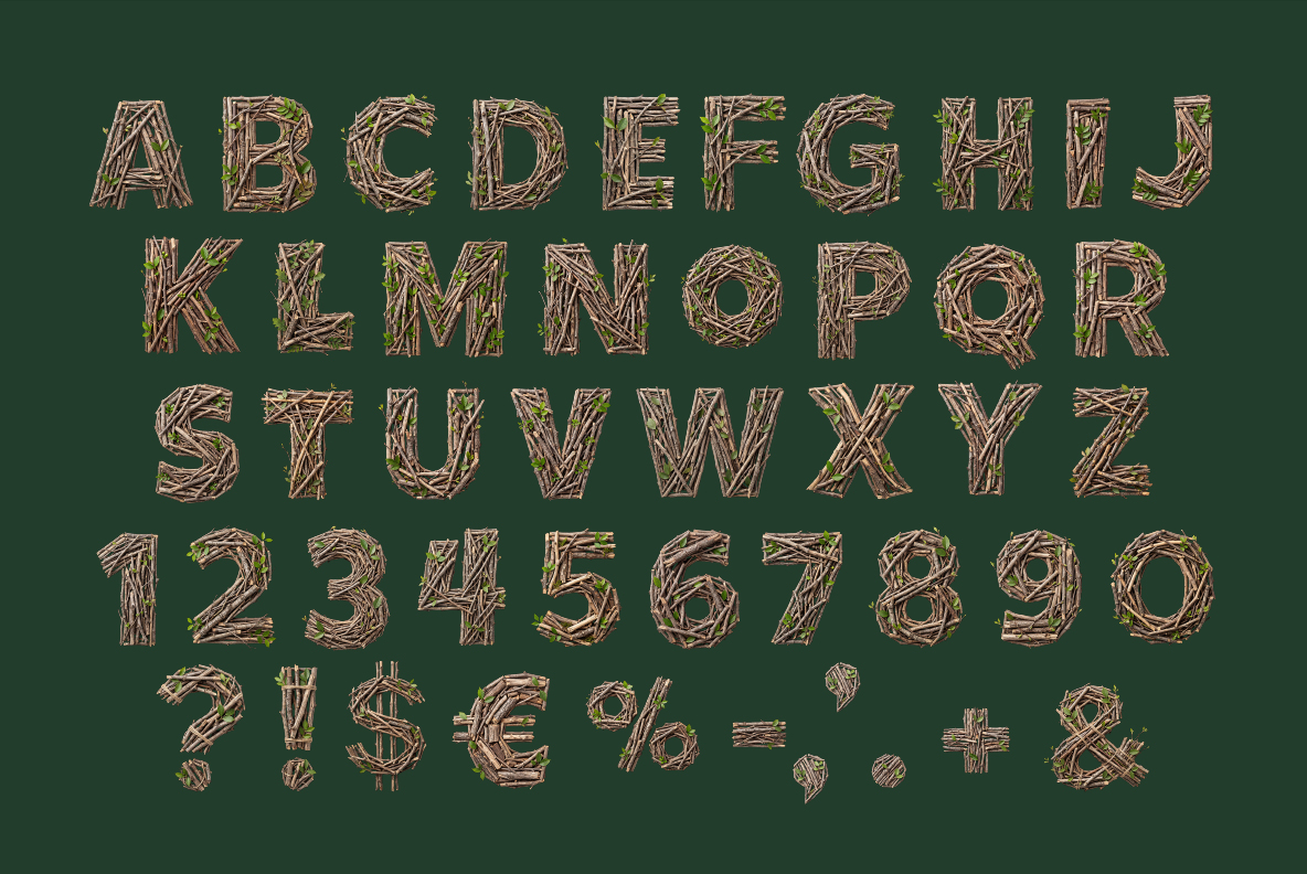 Twigwood Font An alphabet made from twigs