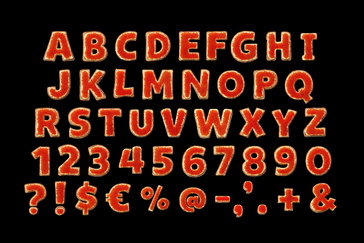 Premium Caviar Font Premium Caviar Font red caviar alphabet on toast