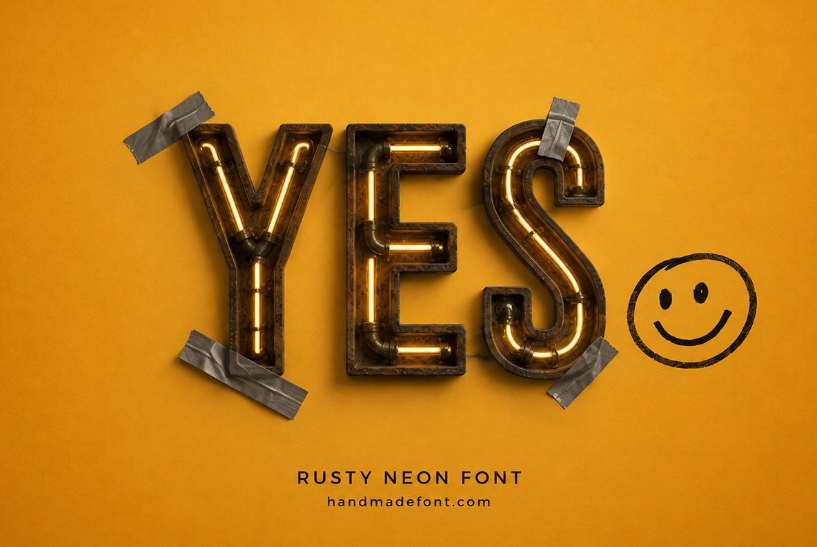 Rusty Neon Font Rusty neon alphabet with orange glowing tube