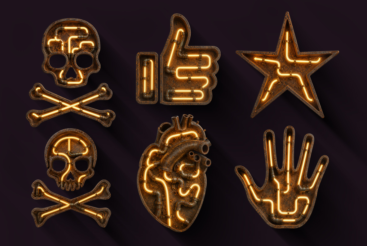 Rusty Neon Font Rusty neon alphabet with orange glowing tube