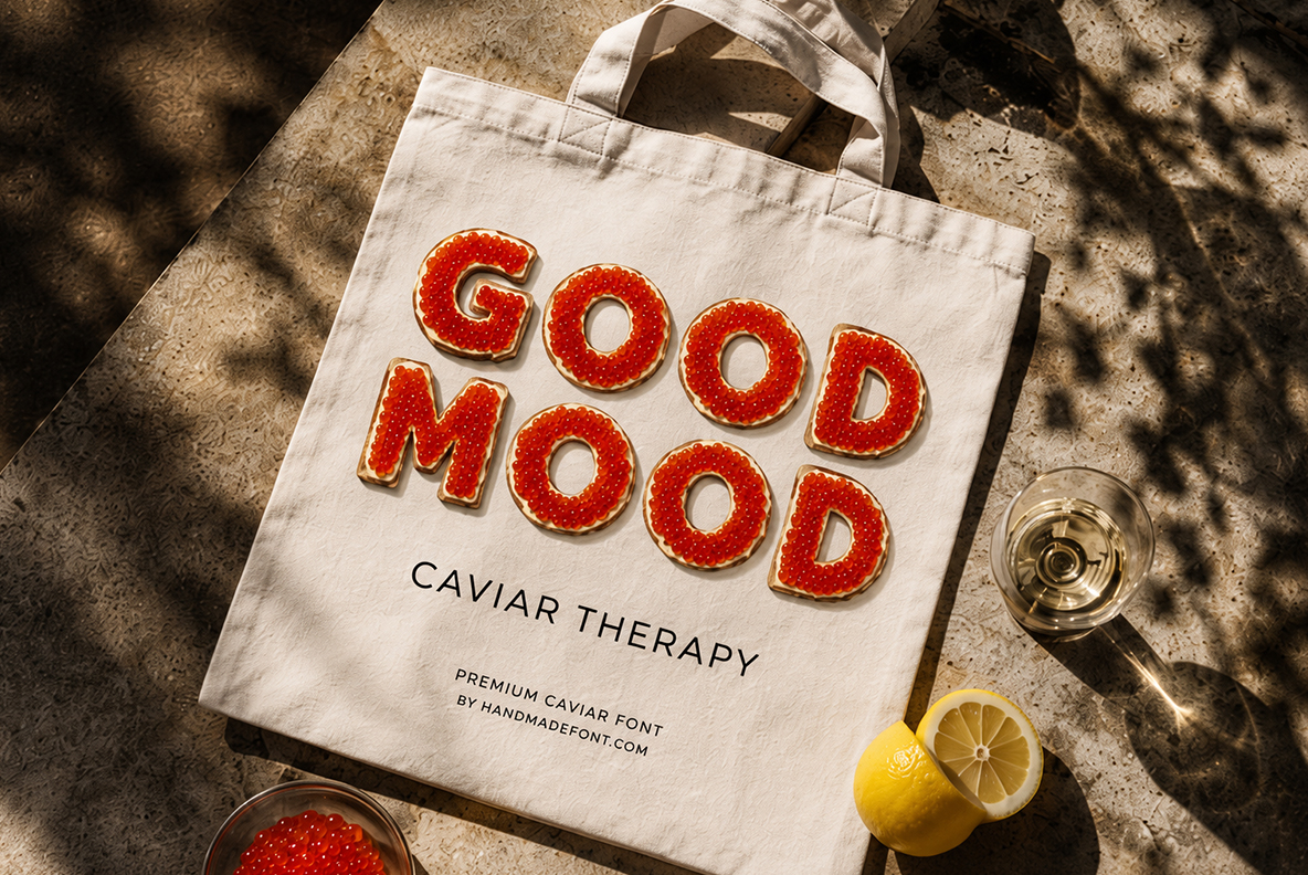 Premium Caviar Font Premium Caviar Font red caviar alphabet on toast