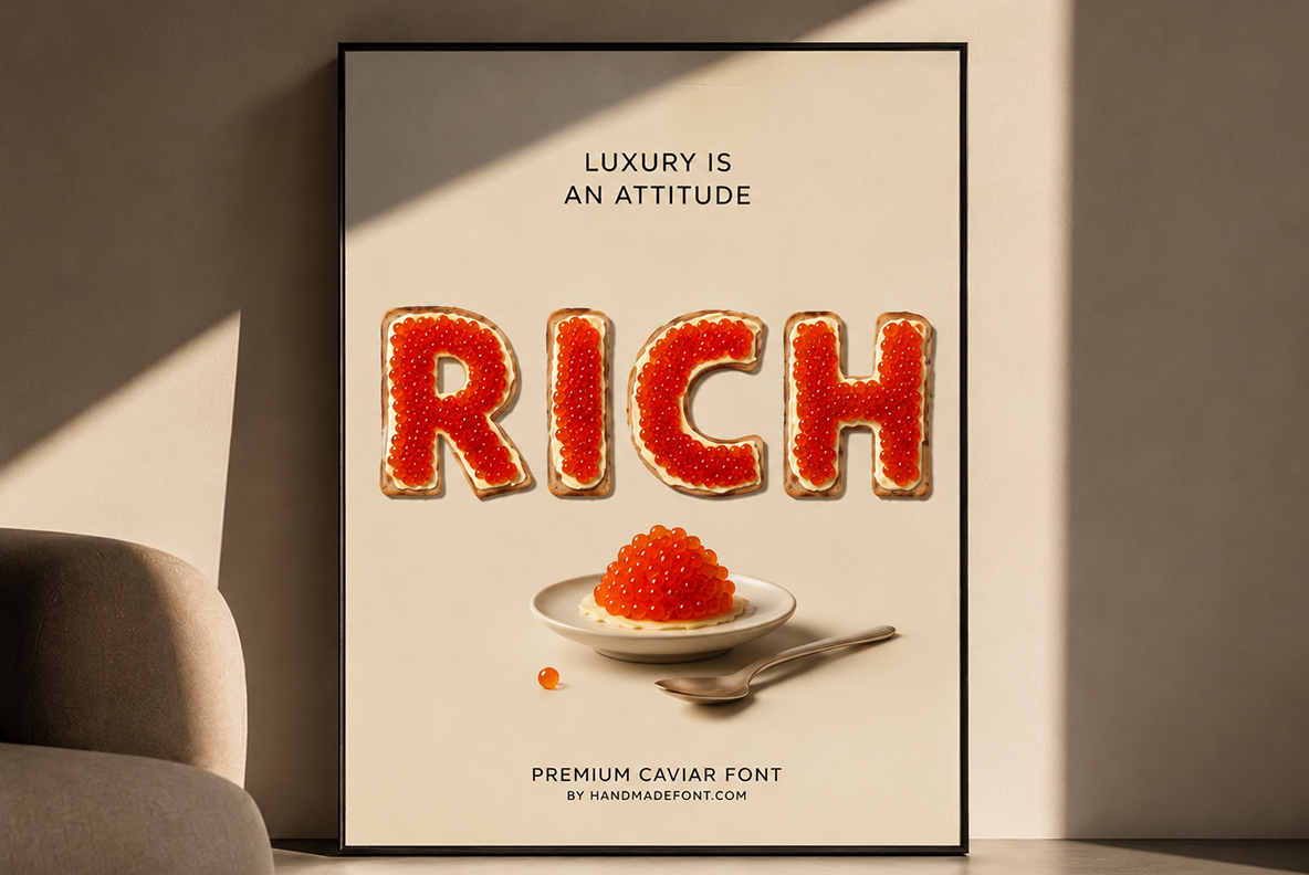 Premium Caviar Font Premium Caviar Font red caviar alphabet on toast