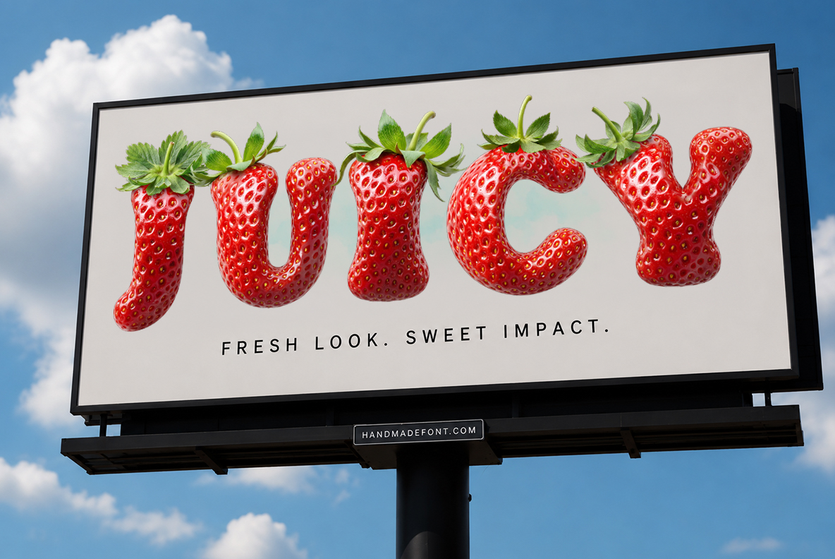 Strawberry Delight Font Outdoor billboard mockup featuring the sweet Strawberry font.