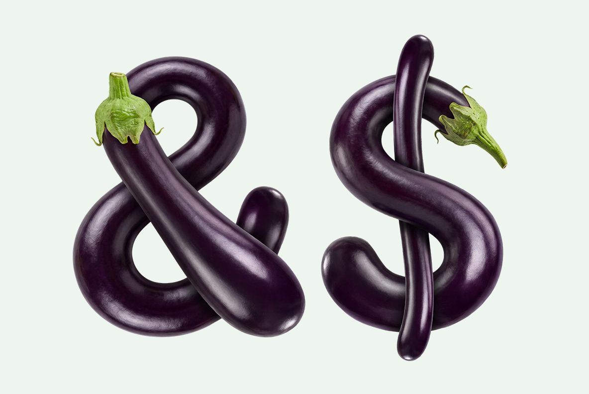 Eggplant Font Ampersand and dollar sign symbols made with Eggplant font
