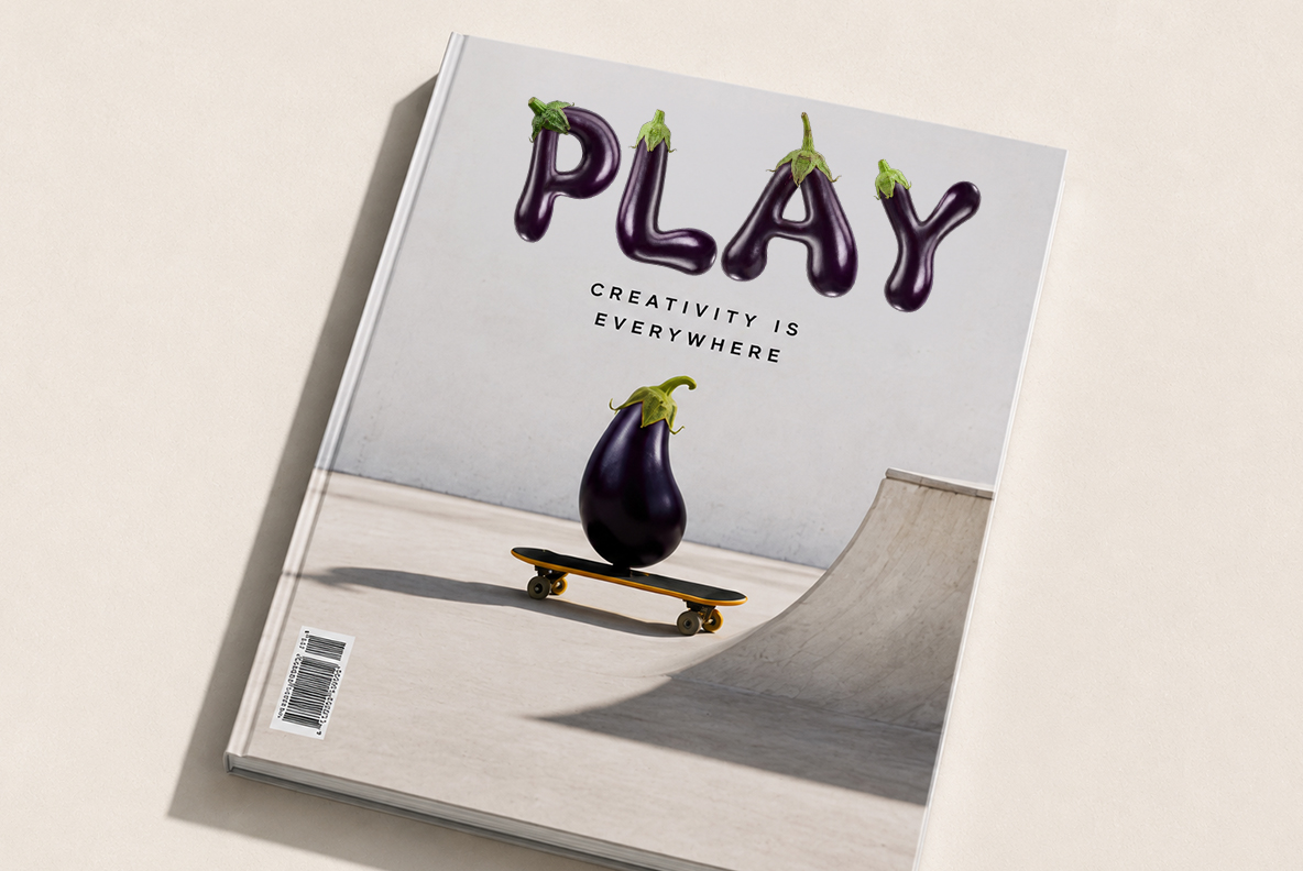 Eggplant Font Magazine cover featuring the word play in Eggplant font
