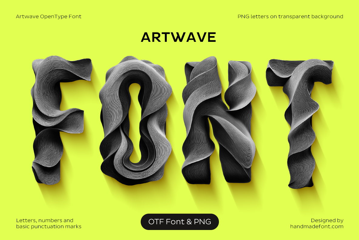 Artwave Font with flowing black and white layered wave textures