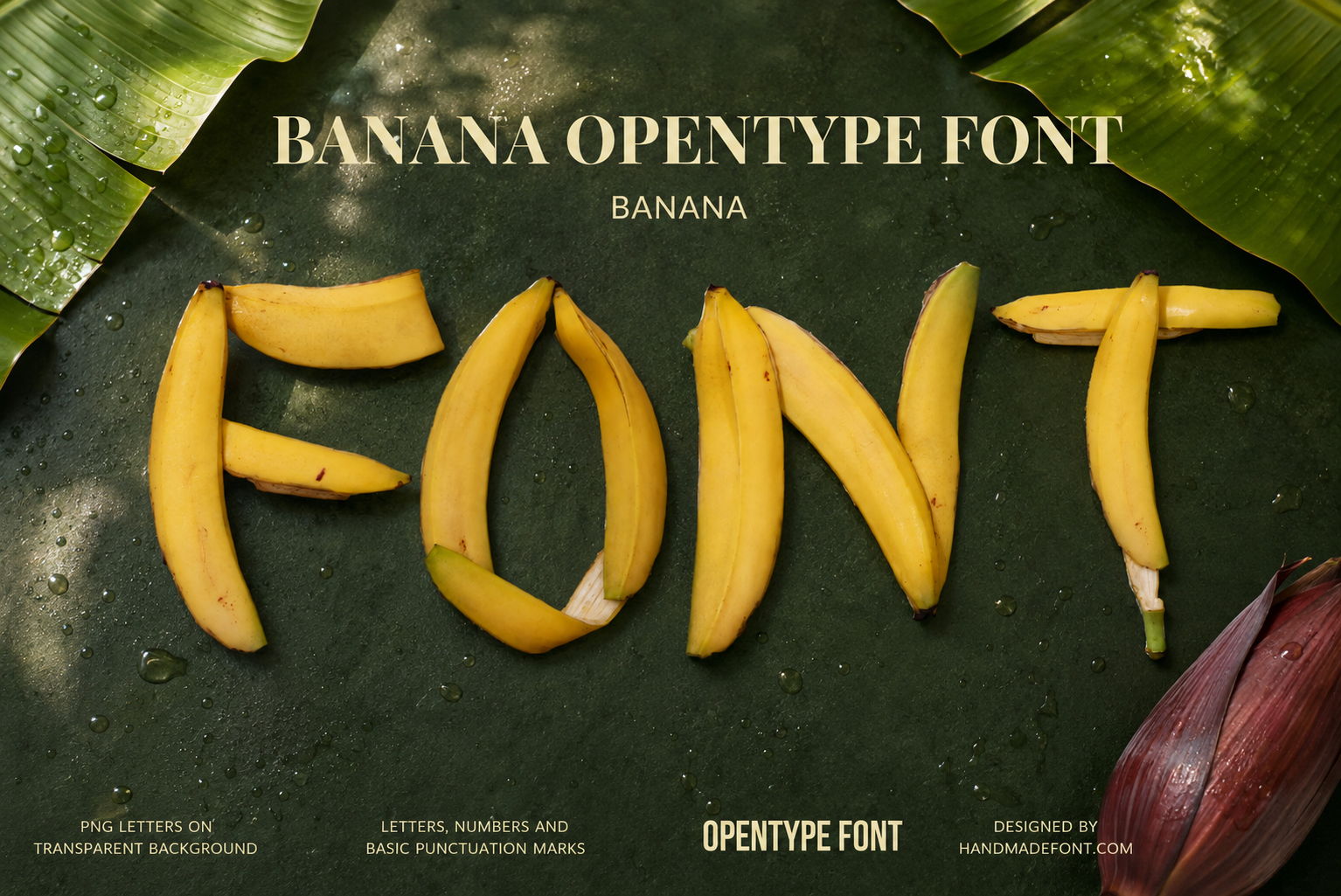 Banana Font – Handmade Fruit Typography Banana Font with large handmade letters constructed from realistic yellow bananas