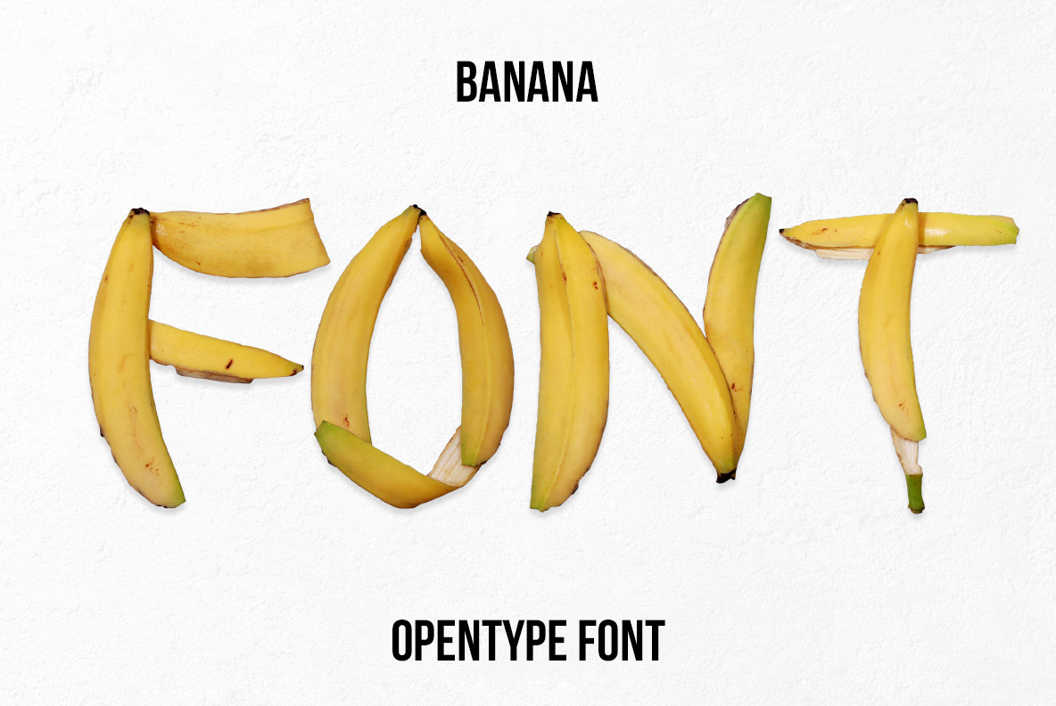 Banana Font – Tropical Fruit Typography Banana Font with real yellow bananas arranged to form the word FONT
