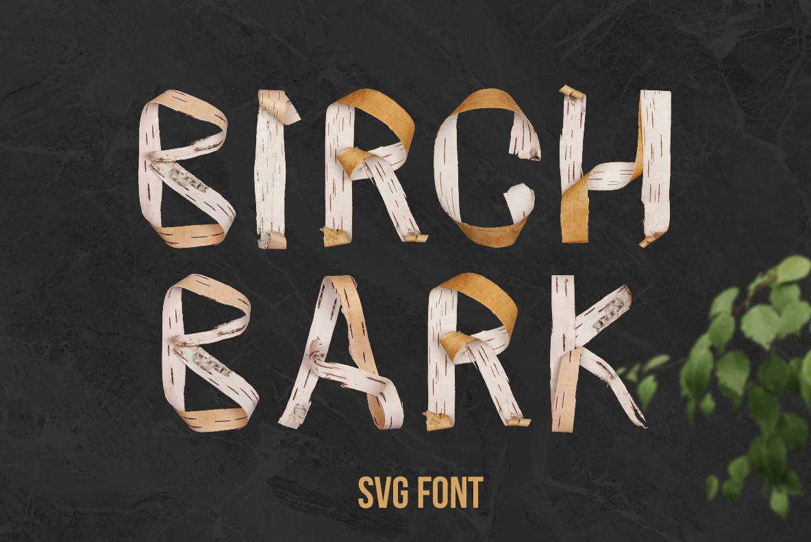 Birch Bark Font with letters made from realistic white birch bark