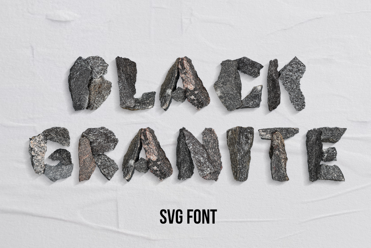 Black Granite Font with polished dark granite letters and crystalline mineral texture