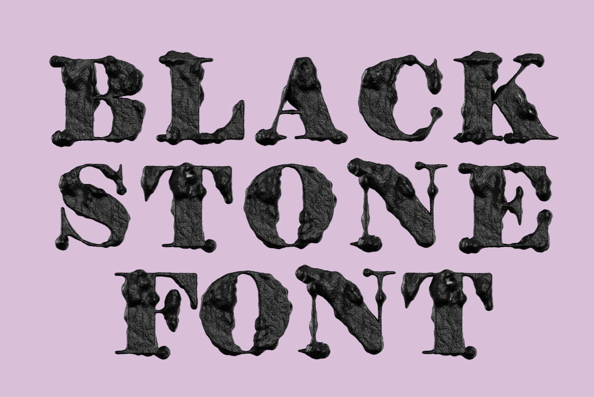 Black Stone Font with dense black rock letters and rough natural stone surfaces