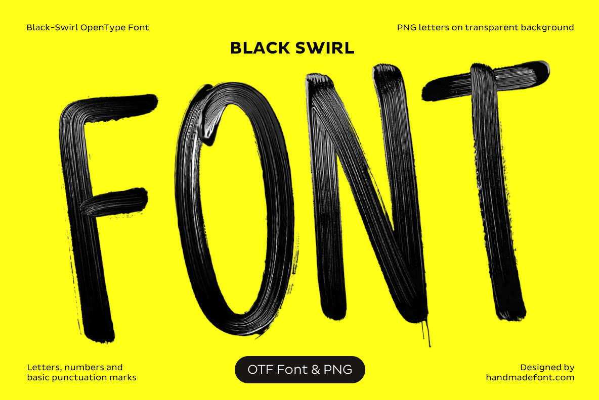 Black Swirl Font with flowing black paint letterforms