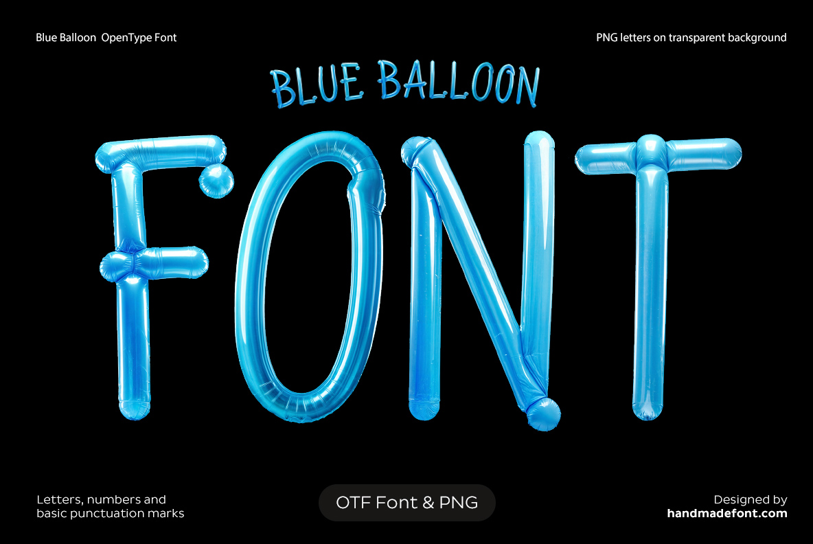 Blue Balloon Font with glossy blue inflated letters
