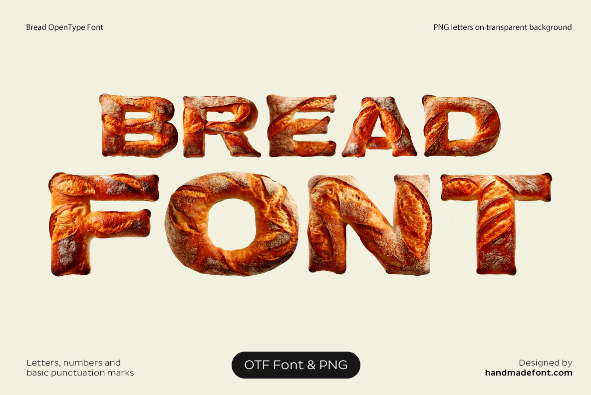 Bold Bread Font featuring thick letters with realistic baked bread textures