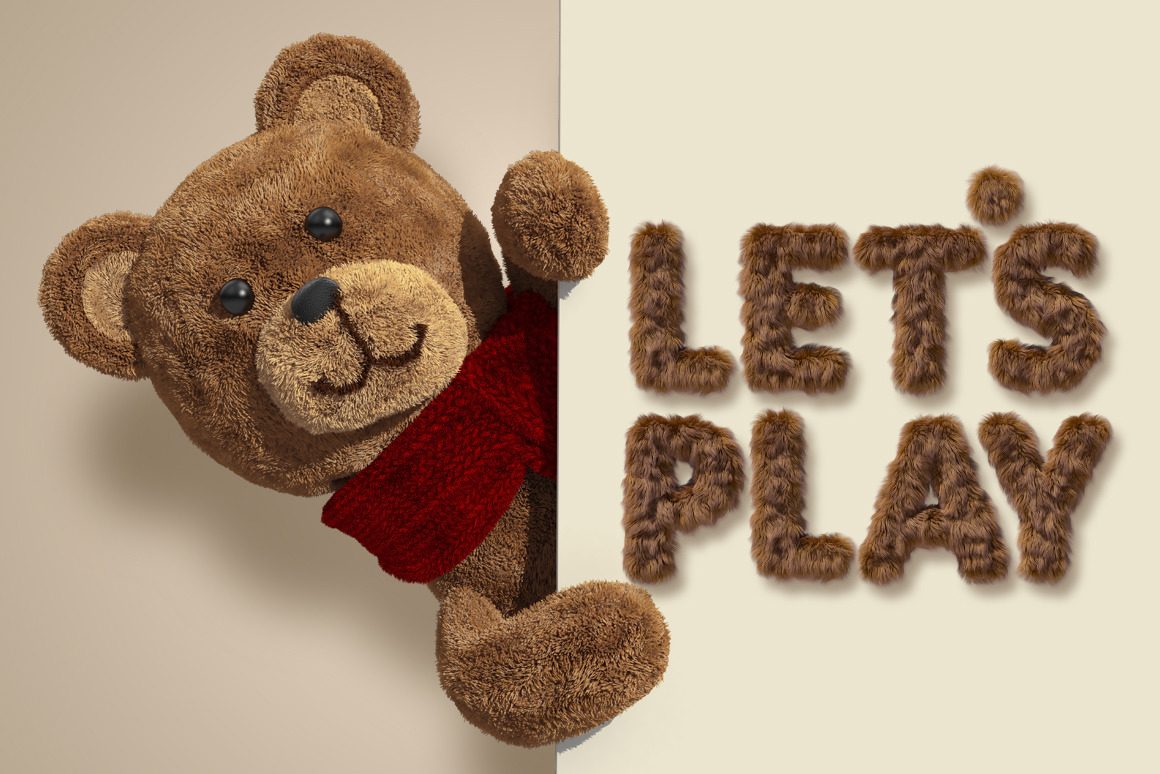 Brown Teddy Bear Font with soft teddy bear fur letters