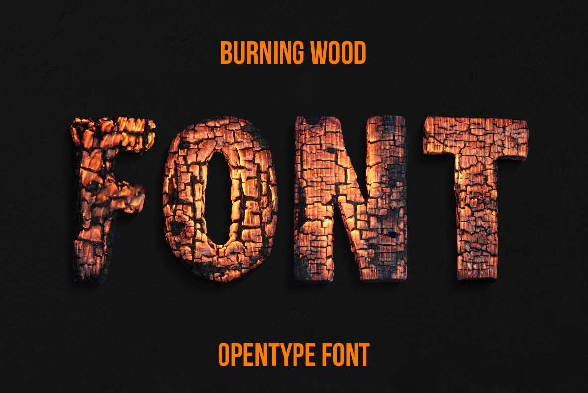 Burning Wood Font – Charred Wooden Letters Burning Wood Font with glowing charred wood letterforms