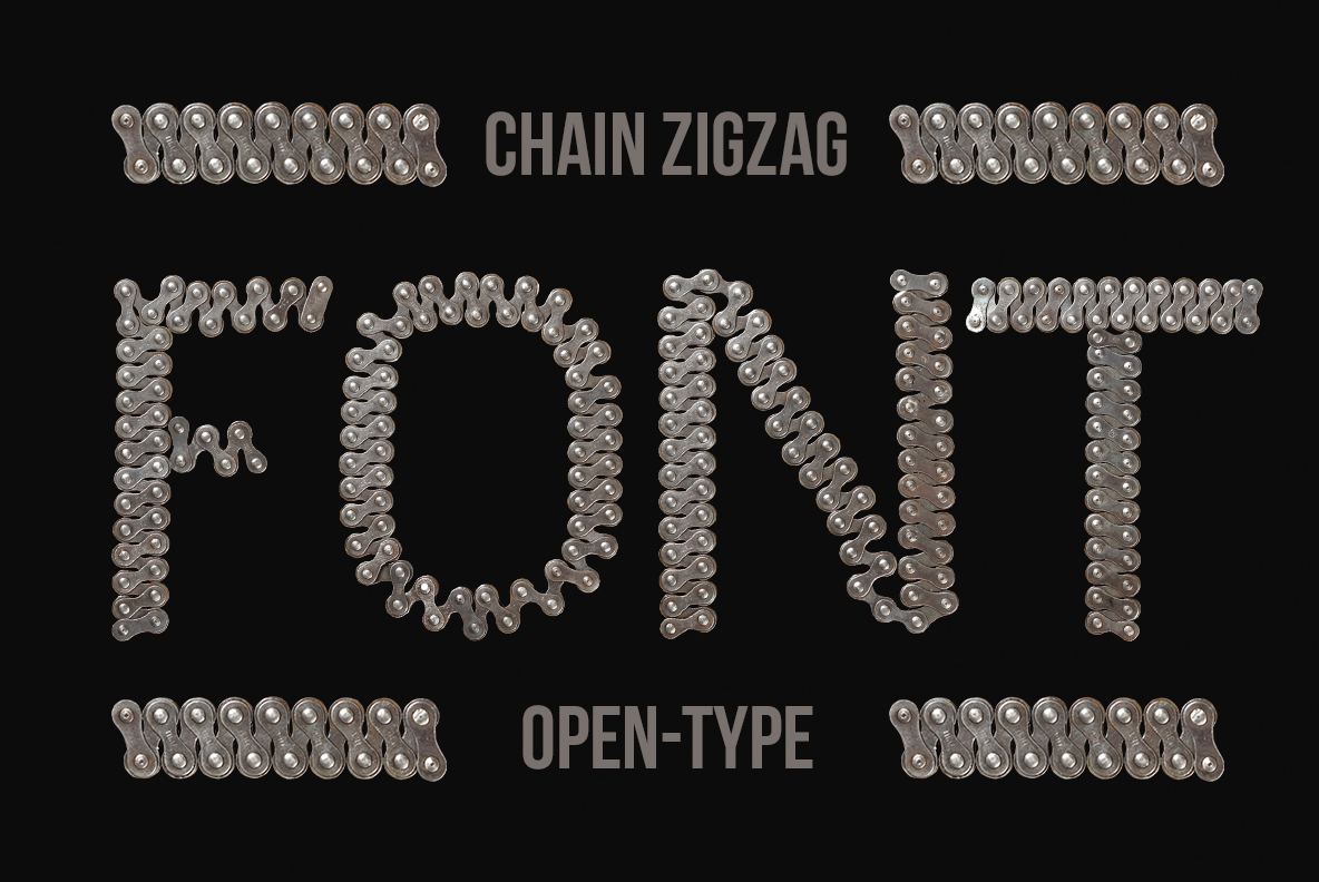 Chain Zigzag Font built from repeating silver mechanical chain links