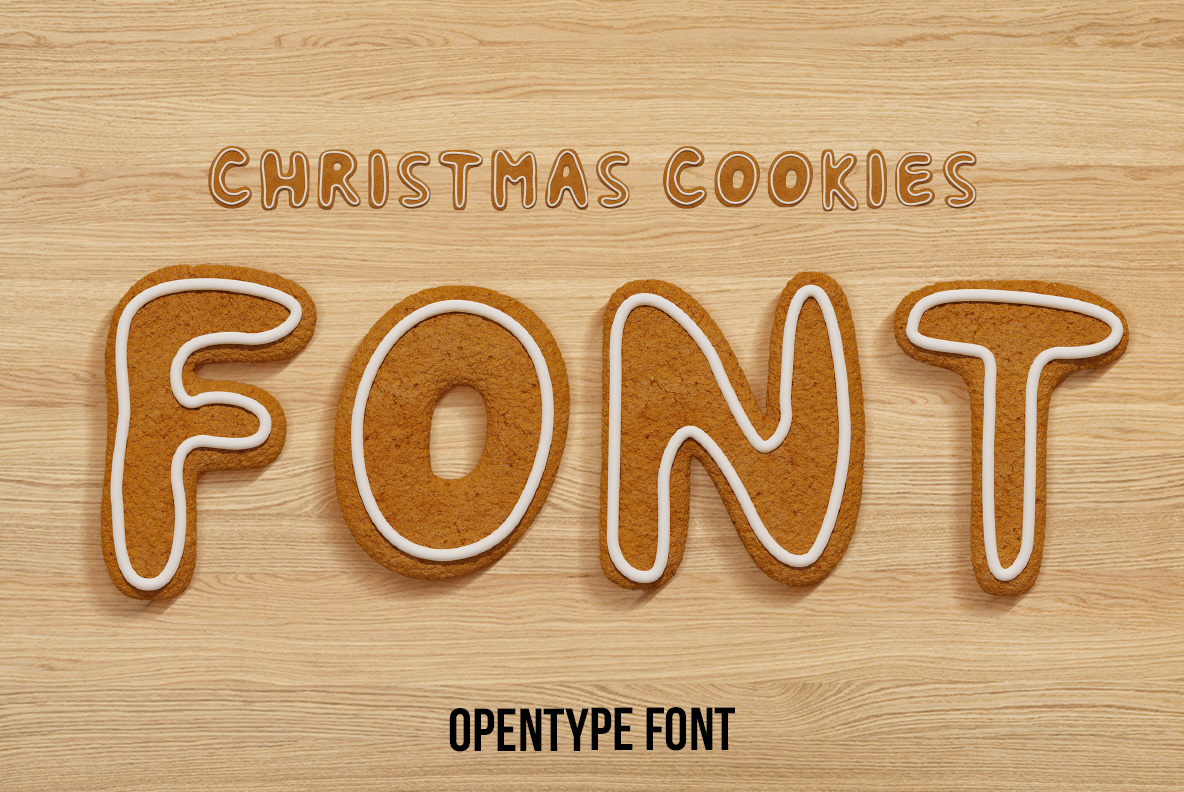Christmas Cookie Font featuring festive decorated cookie letter textures