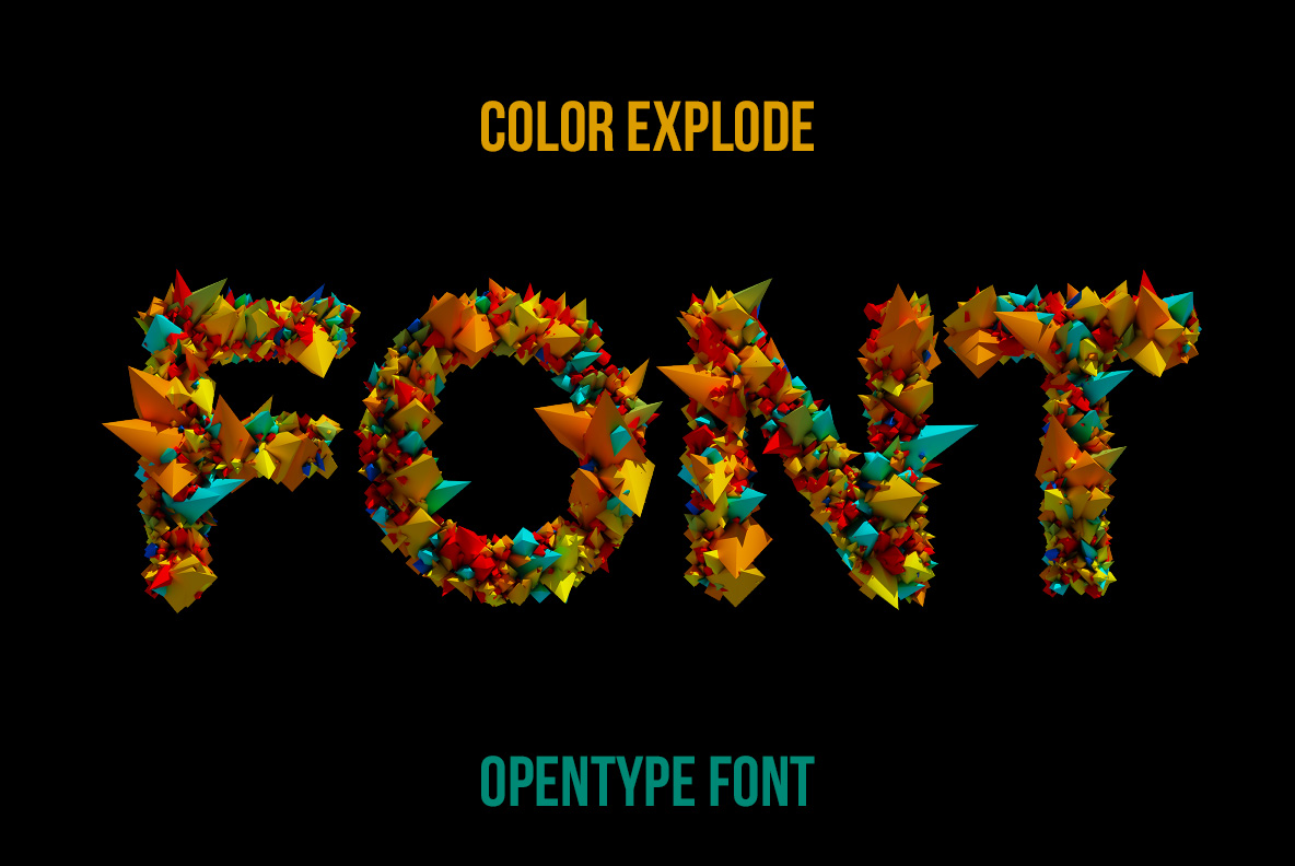 Color Explode Font made from colorful angular geometric fragments