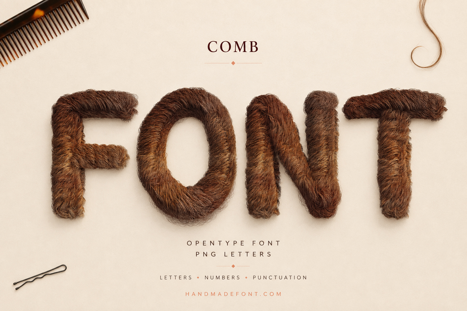 Comb Font – Wild Hairy Lettering Comb Font with unusual letters formed from dense hair-like textures