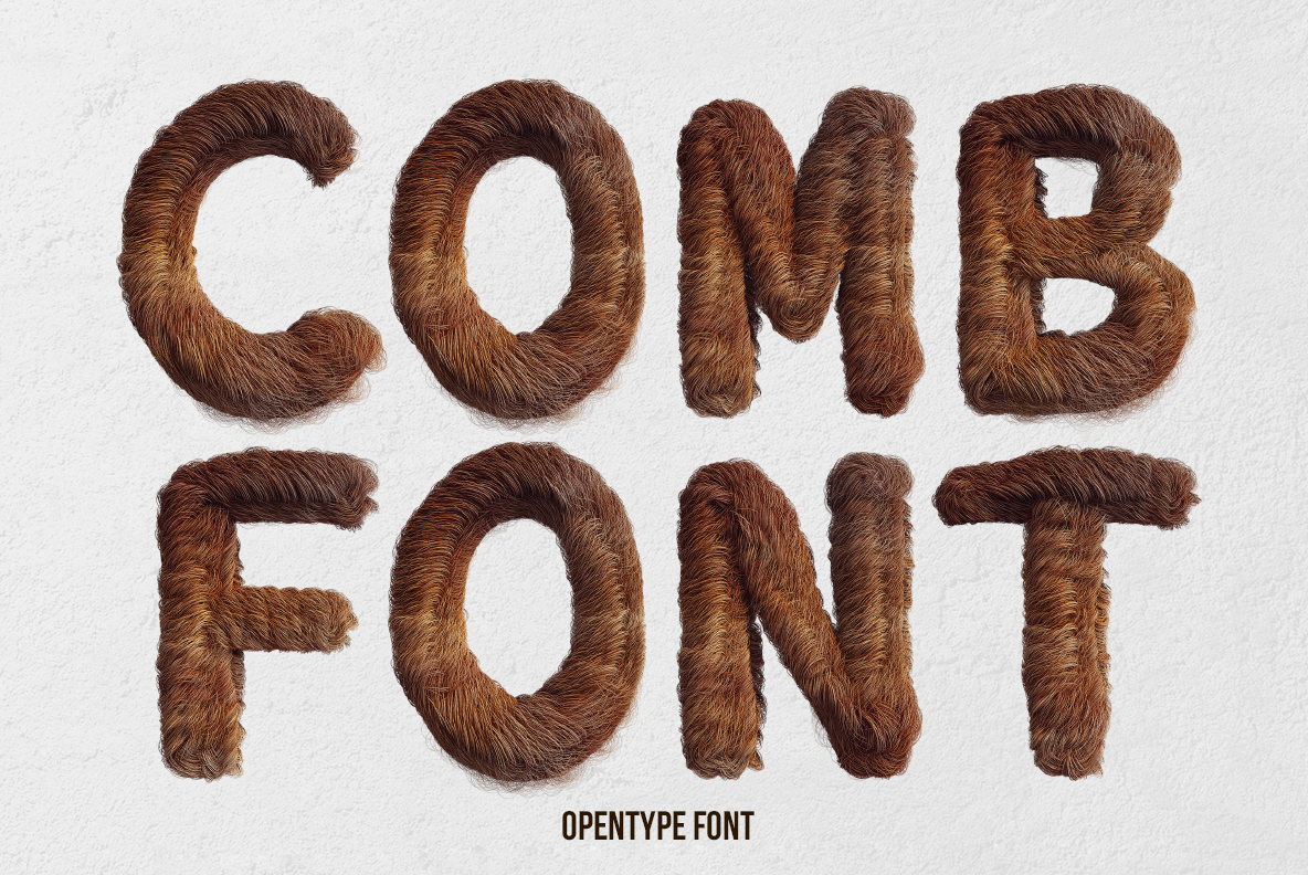 Comb Font featuring letters made from realistic brown hair