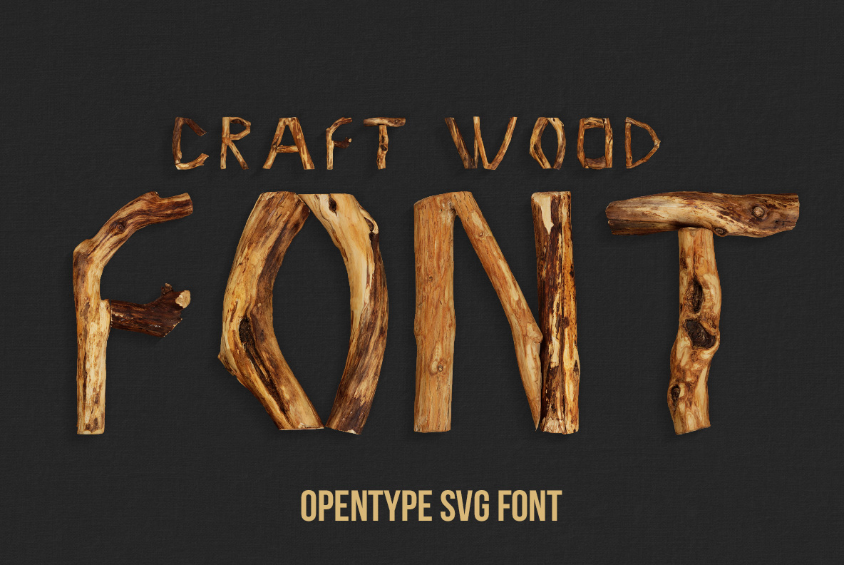 Craft Wood Font – Handmade Natural Wood Letters Craft Wood Font featuring rustic handmade letters constructed from natural wooden branches