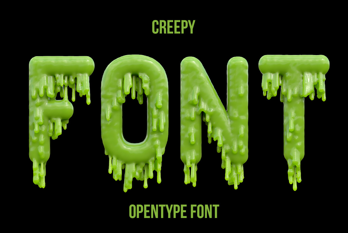 Creepy Font – Eerie Monster Typography Creepy Font with unsettling green letterforms and strange organic textures