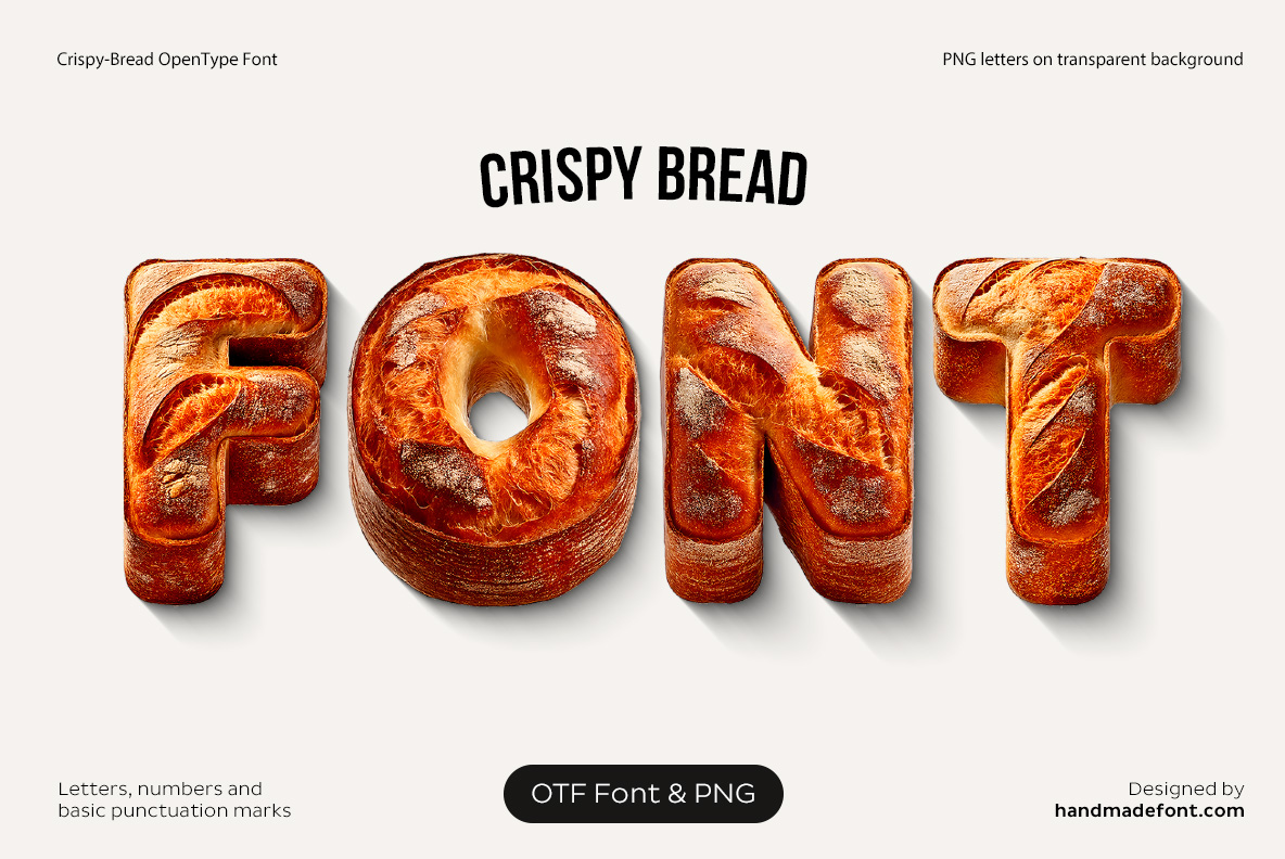 Crispy Bread Font made from realistic golden bread and crust textures