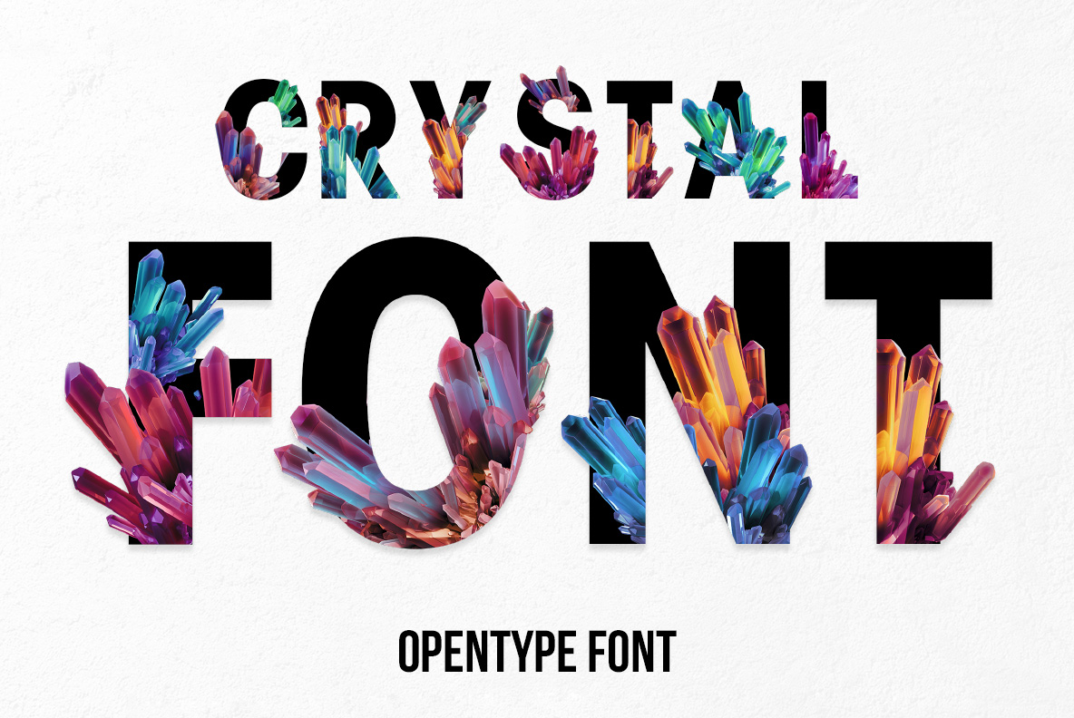 Crystal Inside Font with transparent faceted letters and realistic crystal textures