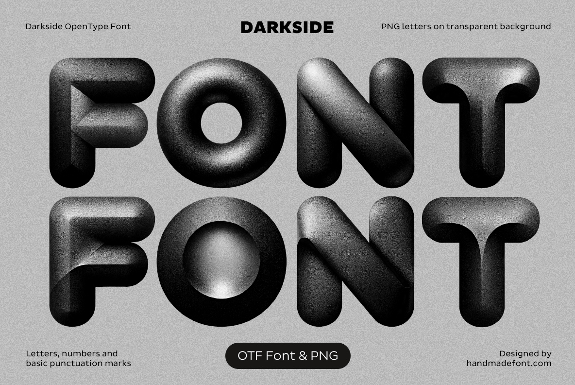 Darkside Font with black rounded folded letterforms and dramatic texture