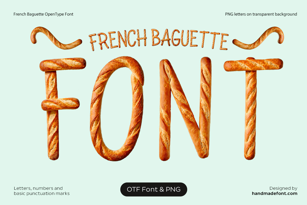 French Baguette Font featuring realistic golden baguette crust textures