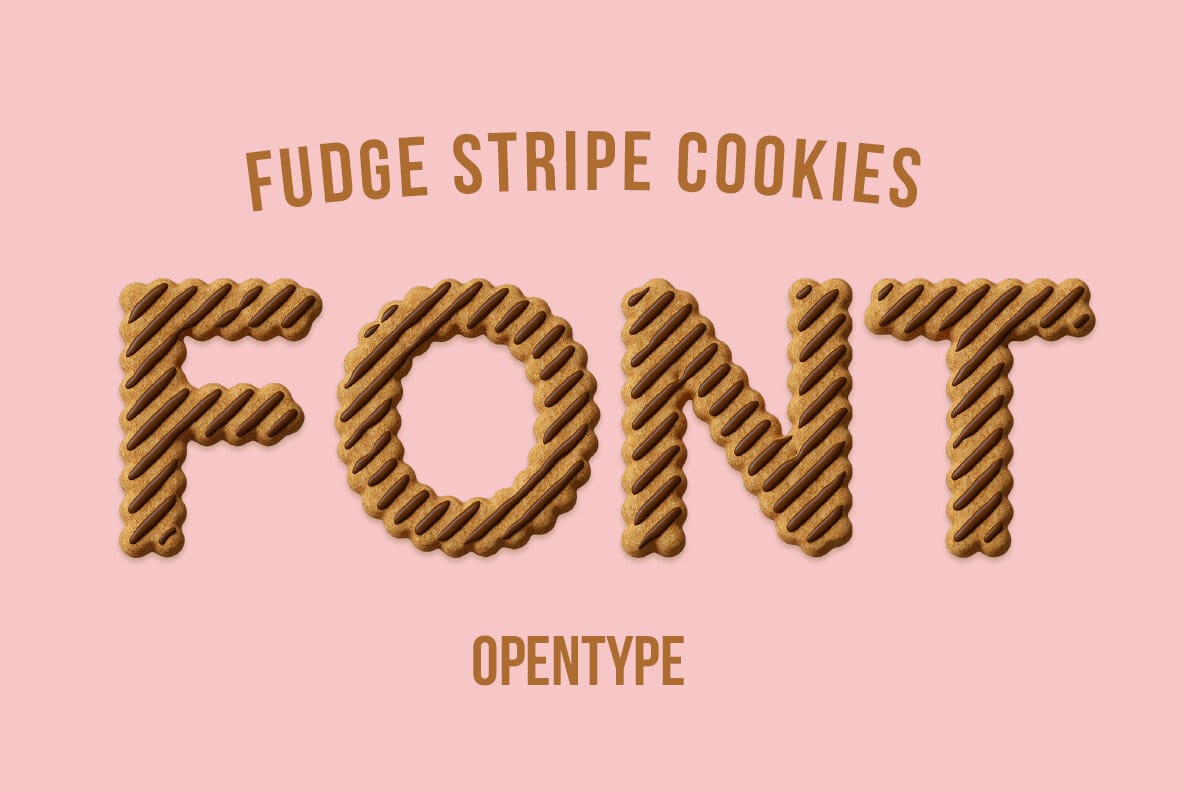 Fudge Stripe Cookies Font featuring realistic cookie and chocolate textures