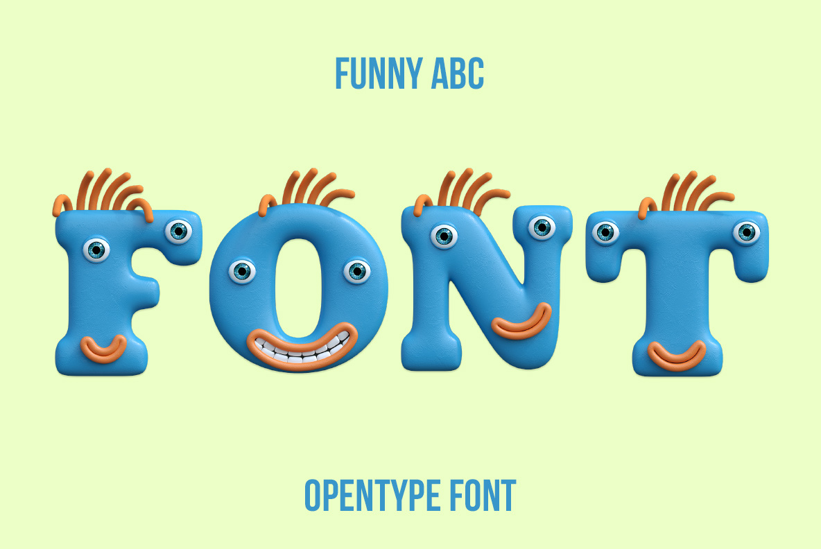 Funny ABC Font – Playful Character Alphabet Funny ABC Font with colorful letters designed as expressive creature characters