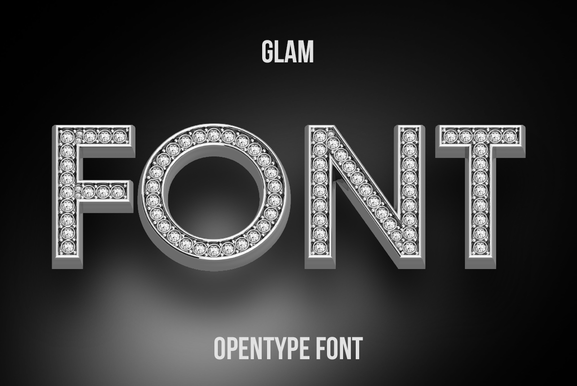 Glam Font with glamorous silver lettering decorated with sparkling crystal details
