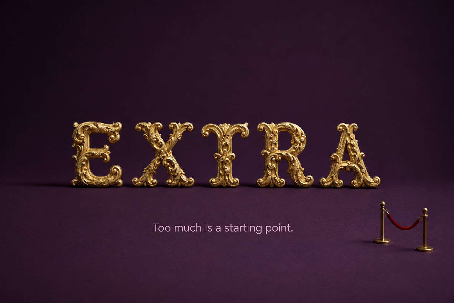 Golden Rococo Font – EXTRA Typography EXTRA written in ornate gold Rococo letters on a deep purple background