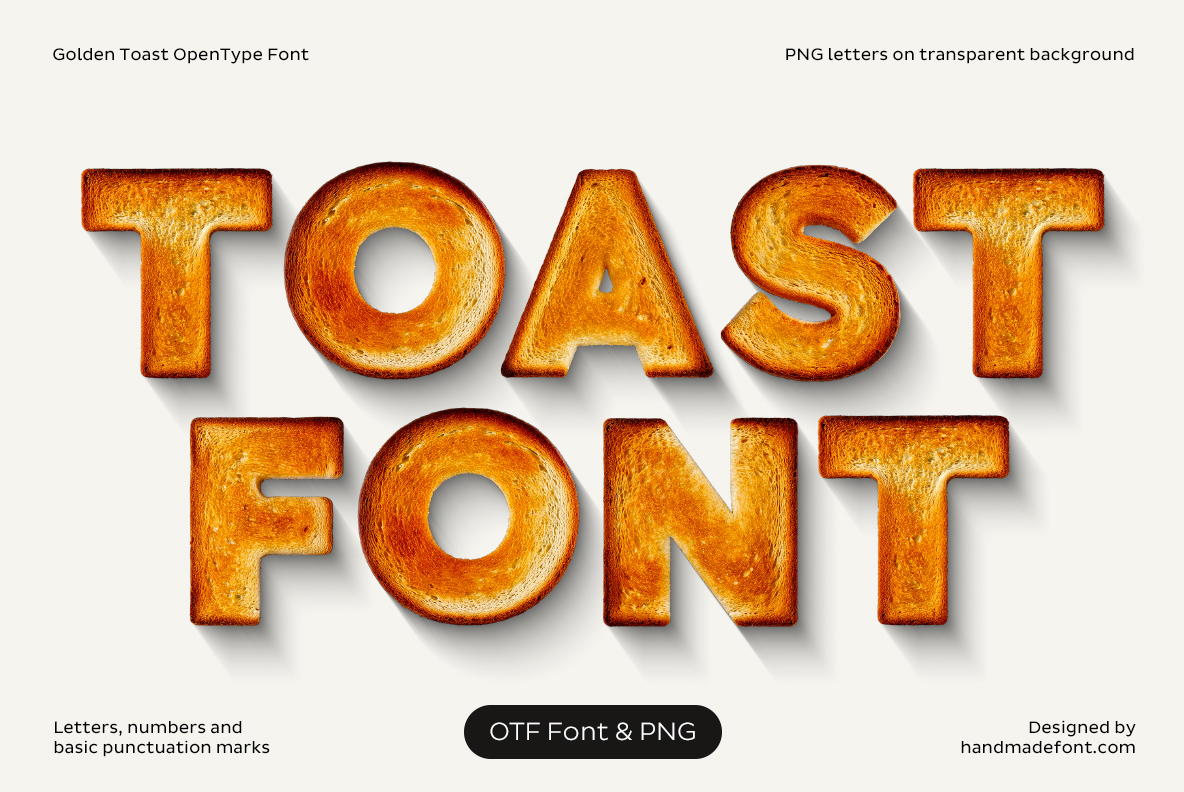 Golden Toast Font – Toast Food Typography Golden Toast Font with toasted bread letters spelling TOAST FONT
