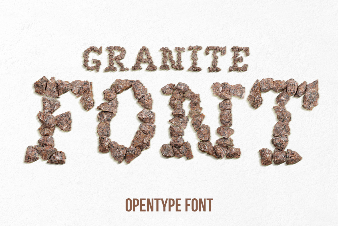 Granite Font with bold letters made from realistic speckled granite stone